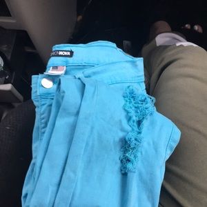 brand new fashion nova skinny high wasted ripped turquoise